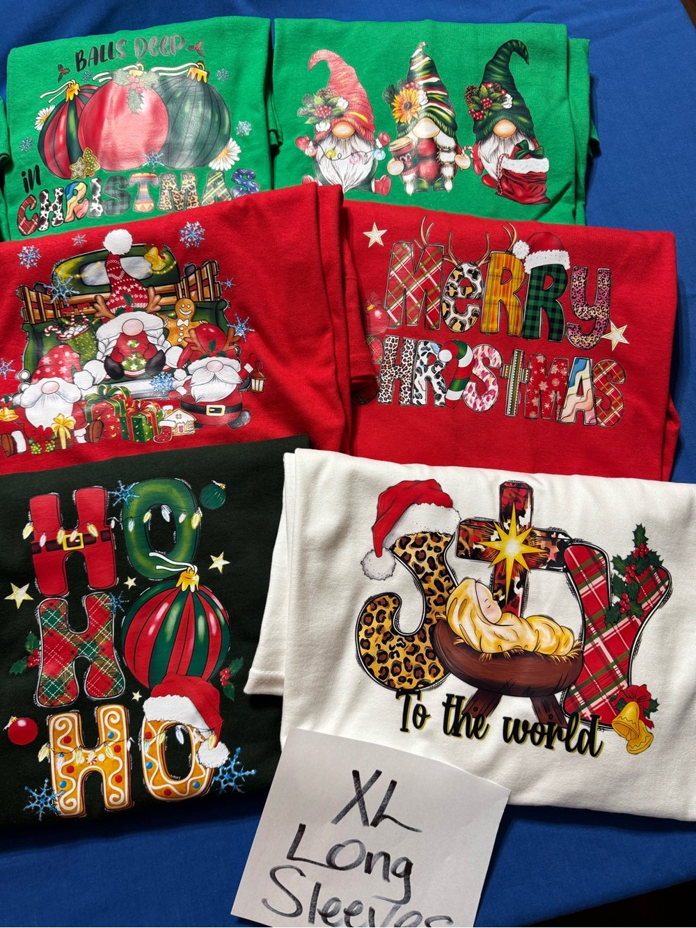 Women’s Long Sleeve Christmas Graphic Tee - Green, Red, White